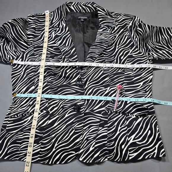 Notations Petite Black Zebra Jacket Stretch Button Up 3/4 Sleeves Women's Size L - Picture 6 of 11